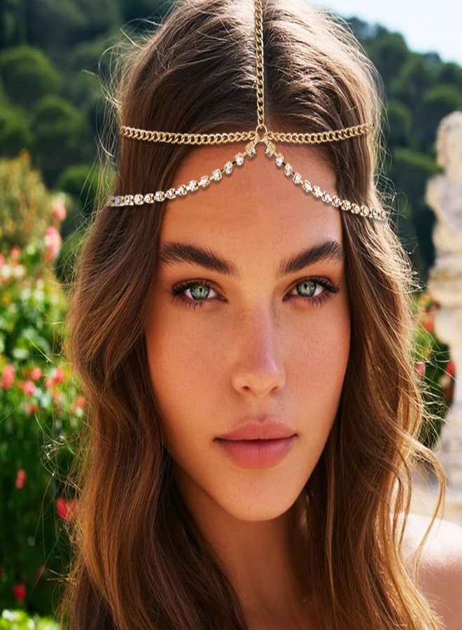 أوكملا سلسلة رأس مرصعة بأحجار الراين من أوكملا، إكسسوارات شعر ذهبية متعددة الطبقات، مناسبة للمهرجانات، للنساء (ذهبي، مقاس واحد) - Image 5